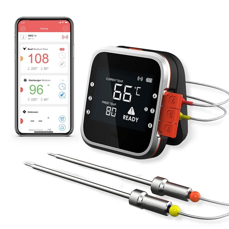 

Smart APP Bluetooth barbecue thermometer precision double needle probe high temperature thermometer waterproof timing alarm