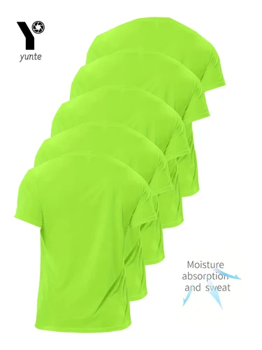 Imagen 2 del producto Camiseta de tripulación, 5 uds., verde fluorescente, ultraligera, transpirable, de secado rápido, para Fitness, gimnasio y correr, a cuadros ligeros, rápido
