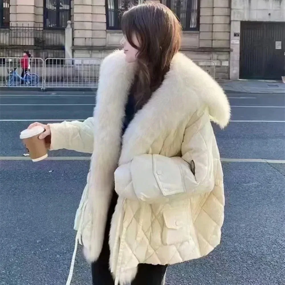 2024  Down Jacket Women Winter Real Fur White Duck Down Coat Large Fox Fur Collar High Street Real Fur Coat Clothing Female