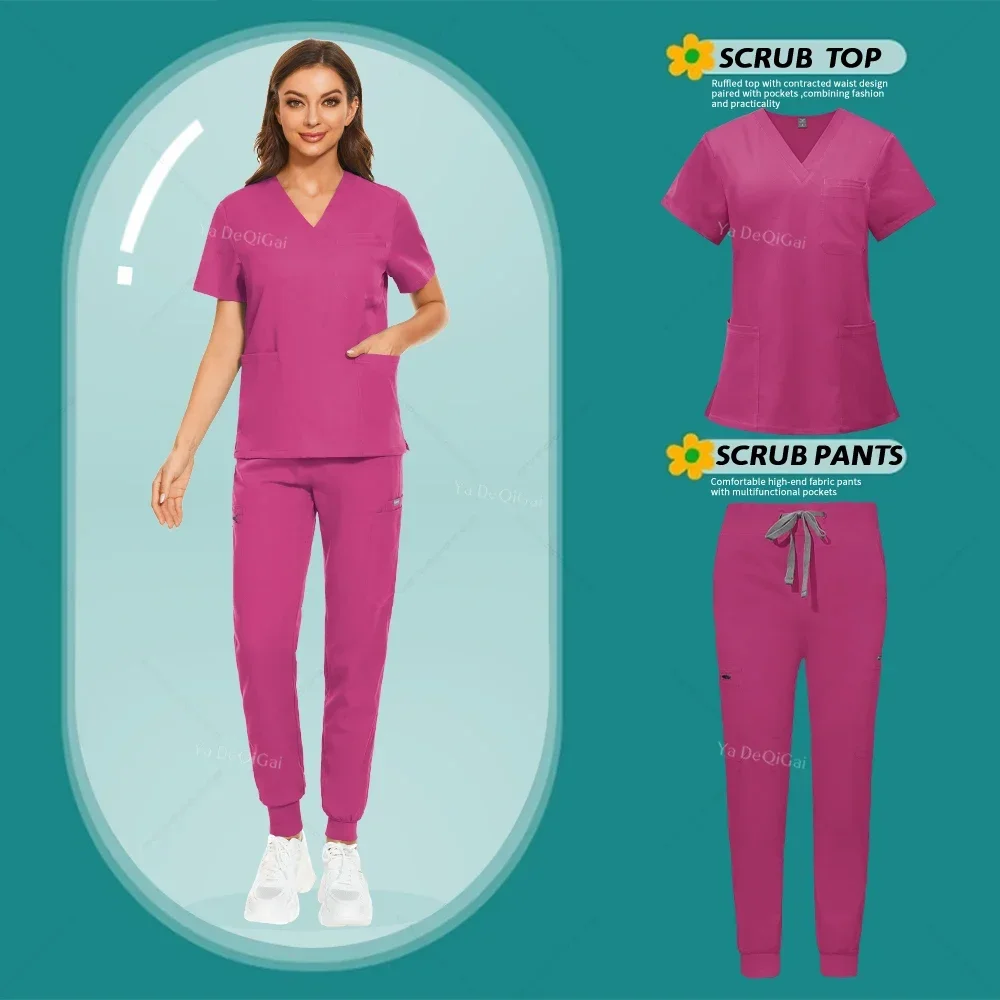 

Women Men's Scrubs Set Medical Nurse Uniforms Hospital Doctor Clinic Overalls V-neck Tops Pockets Pants Pet Shop Beauty Workwear