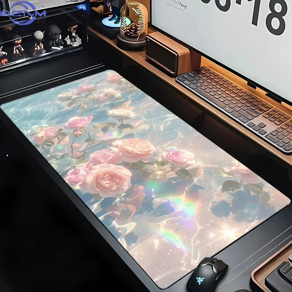 Spring Sakura on Water Surface Mousepad, XXL Thick Stitched Edge Keyboard Desk Mat