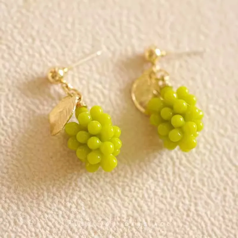 New Korea Style Cute Green Grape Earrings Ear Clips Summer Fahion Fresh Fruit Small Grapes Earrings for Women Jewelry Gift