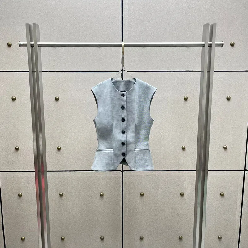 Lady's hourglass shaping waistcoat top, single-button sleeveless round-neck jacket coat, high-quality versatile tank top, 2026,