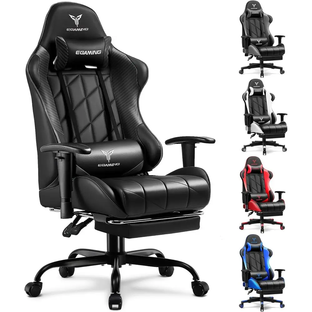 

Gaming Chair with ootrest, Ergonomic High-Back PU Leather Computer Chair with 3D Adjustable Armrests, rest and Lumbar Support, O