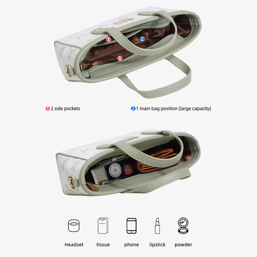Lady Tot Bag PU Butterfly Print Bag Elegant and Versatile Commuting Pink Handbag
