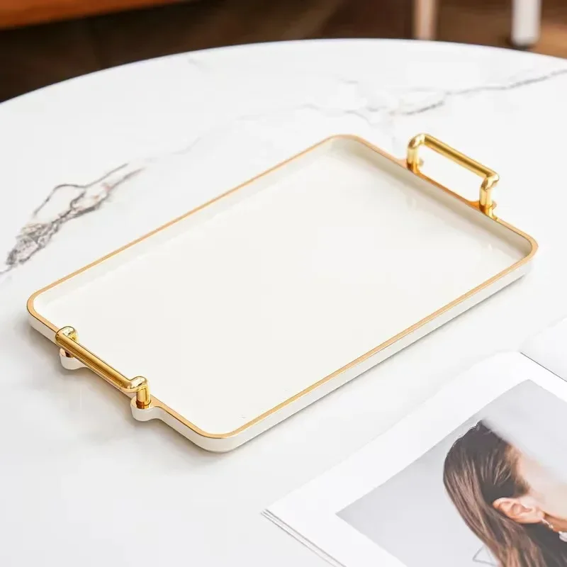 Light luxury tray household  rectangular  cosmetics  storage  tray  living  room  water cup storage hotel apartment storage tray