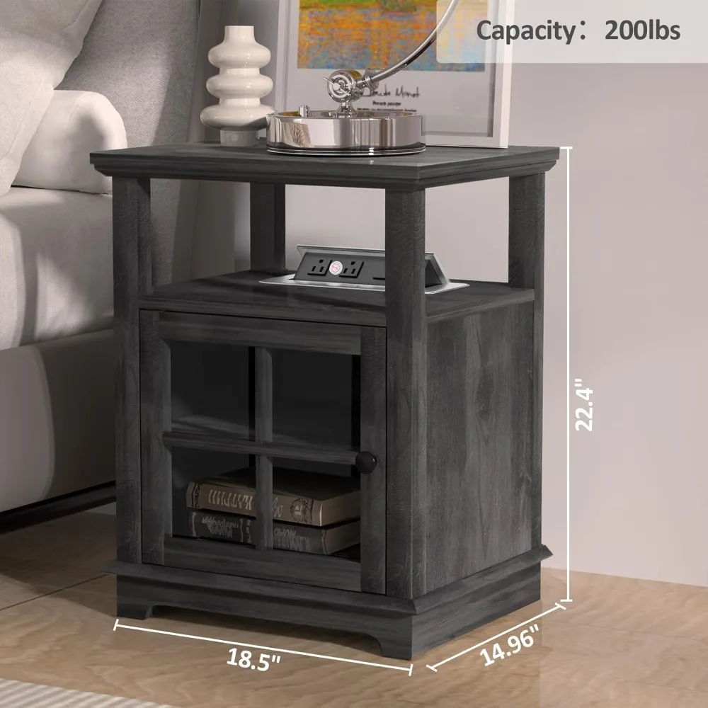 

End Table with Wireless Charging Station,Square Nightstand with Storage for Bedroom,Sofa Side Table