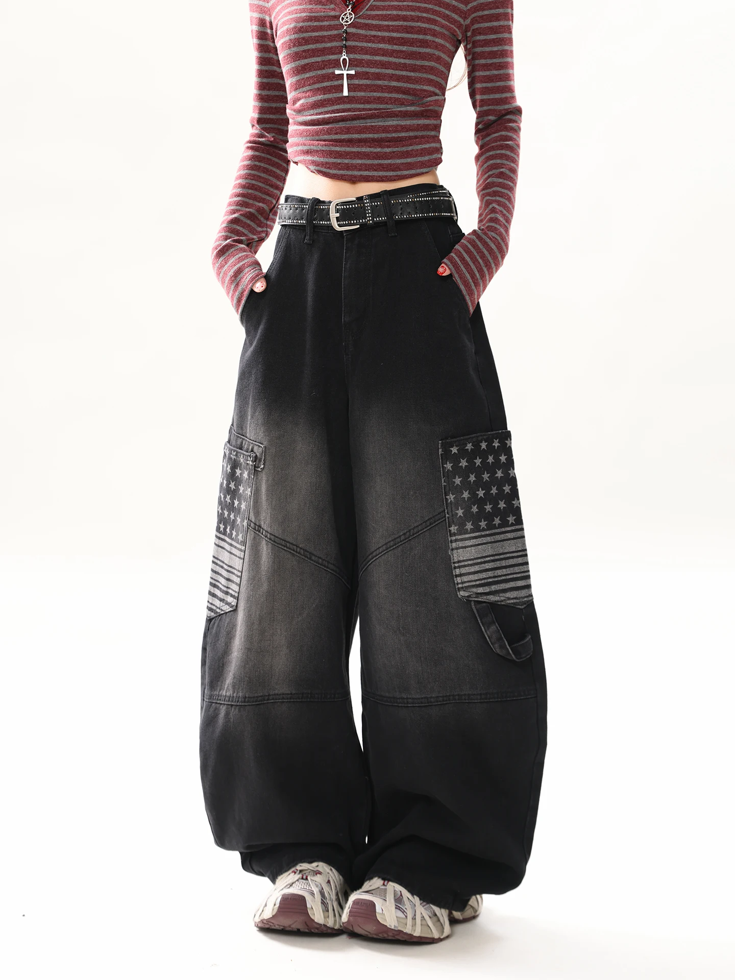 

Ретро-джинсы в американском стиле с широкими штанинами, женские, свободные, повседневные, брендовые, с высокой талией, хлопковые, на молнии, на все сезоны