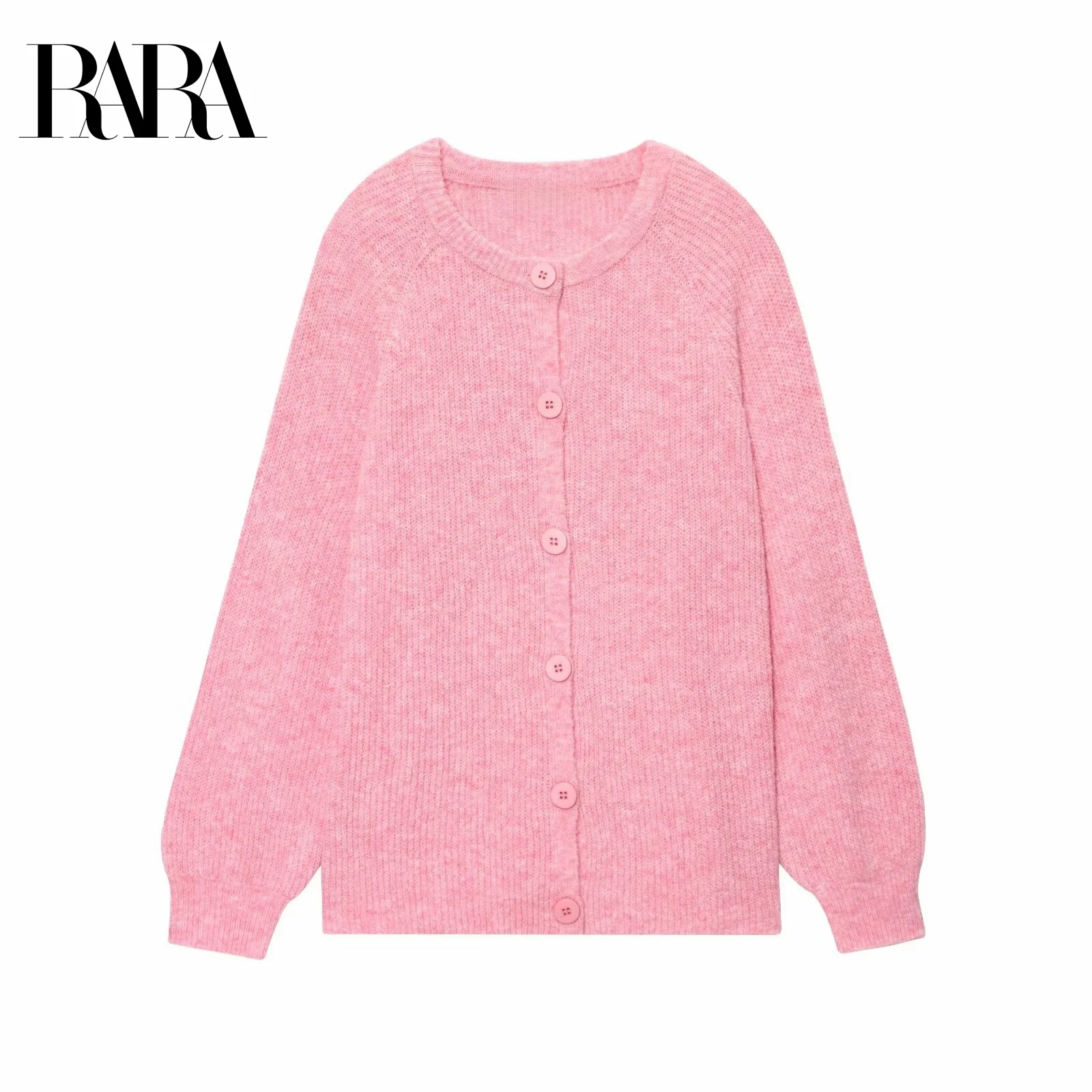 

RARA2025 Womens Autumn New Style Casual Loose Crew Neck Long Sleeve Simple Versatile Lazy Style Pink Sweater Cardigan Coat