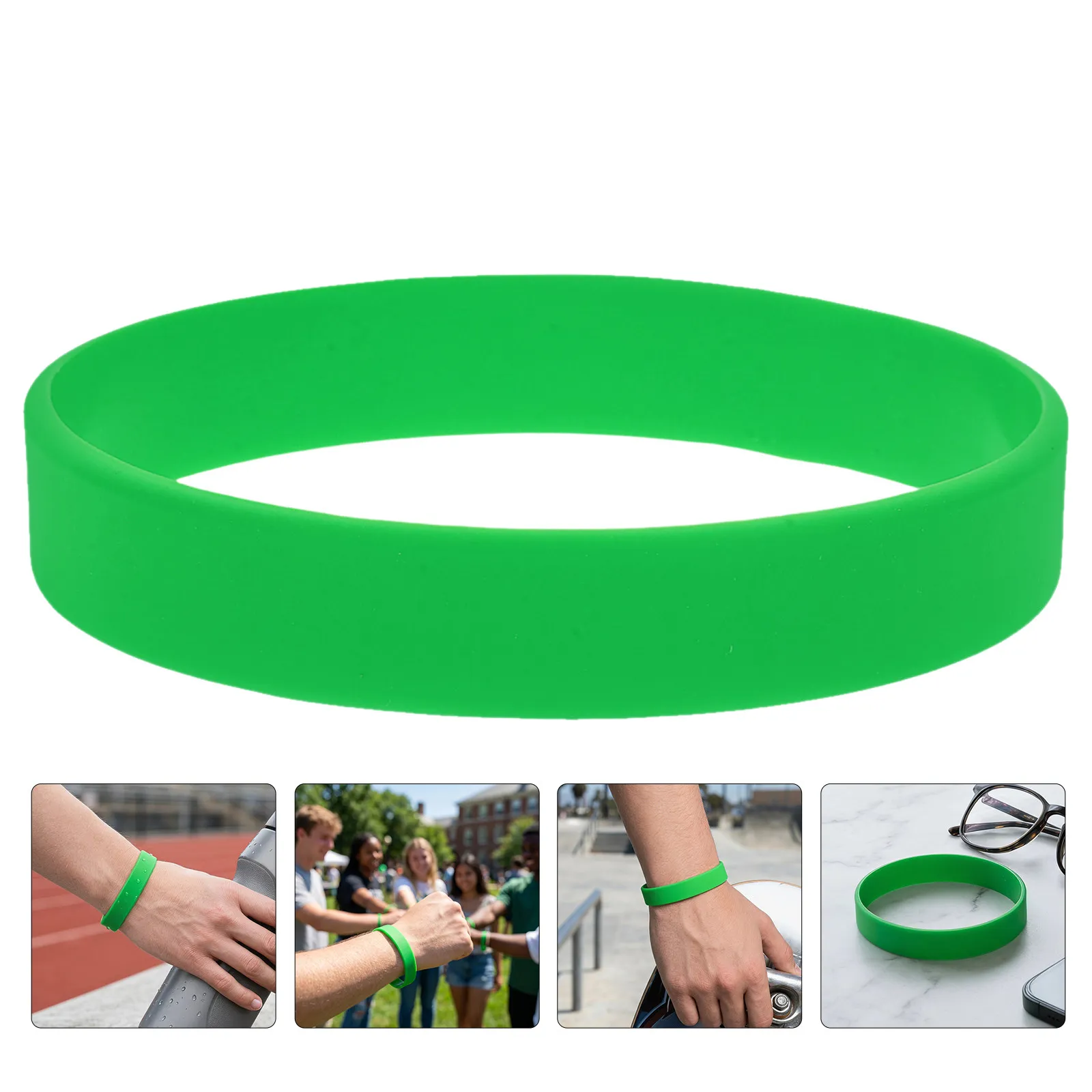 60Pcs Silicone Wristbands Stretchy Elastic Plain Rubber Bracelets for Youth Women Men Party Favors Sports Events Gifts Green