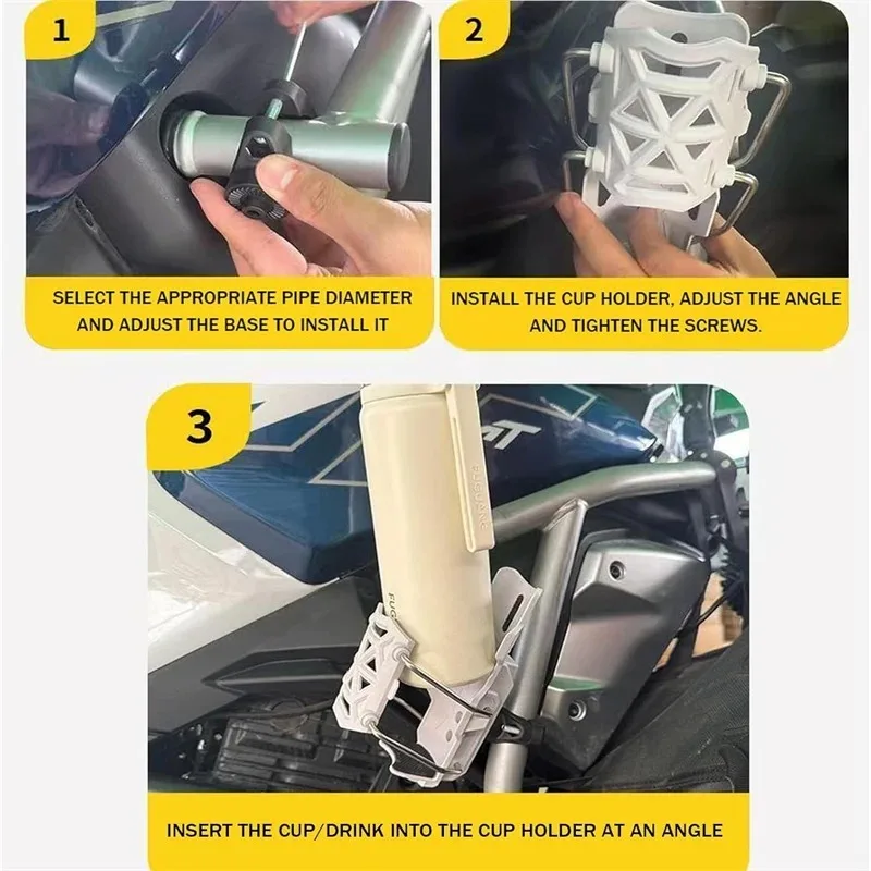 Motorrad-Getränkehalter, verstellbare Sturzbügelhalterung, vibrationsfest, universell passend für 0,75-1,25 Zoll Lenker, Getränkehalterung – Detail 9