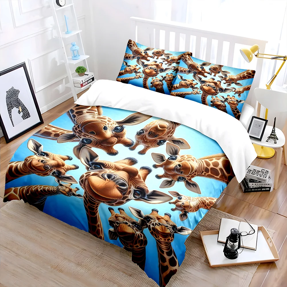 Giraffes Looking Down at Sky Bedding Set for Kids Luxury Gift 3pcs Digital Print Comforter Set Soft Comfortable Breathable