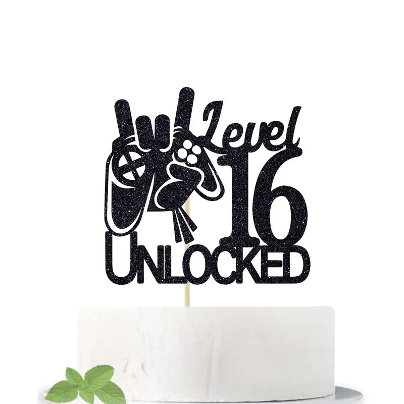 Level 16 Unlock Game Birthday Cake Decoration - Boy 16th Birthday Cake Decoration - Sweet 16 - Video game themed cake decoration