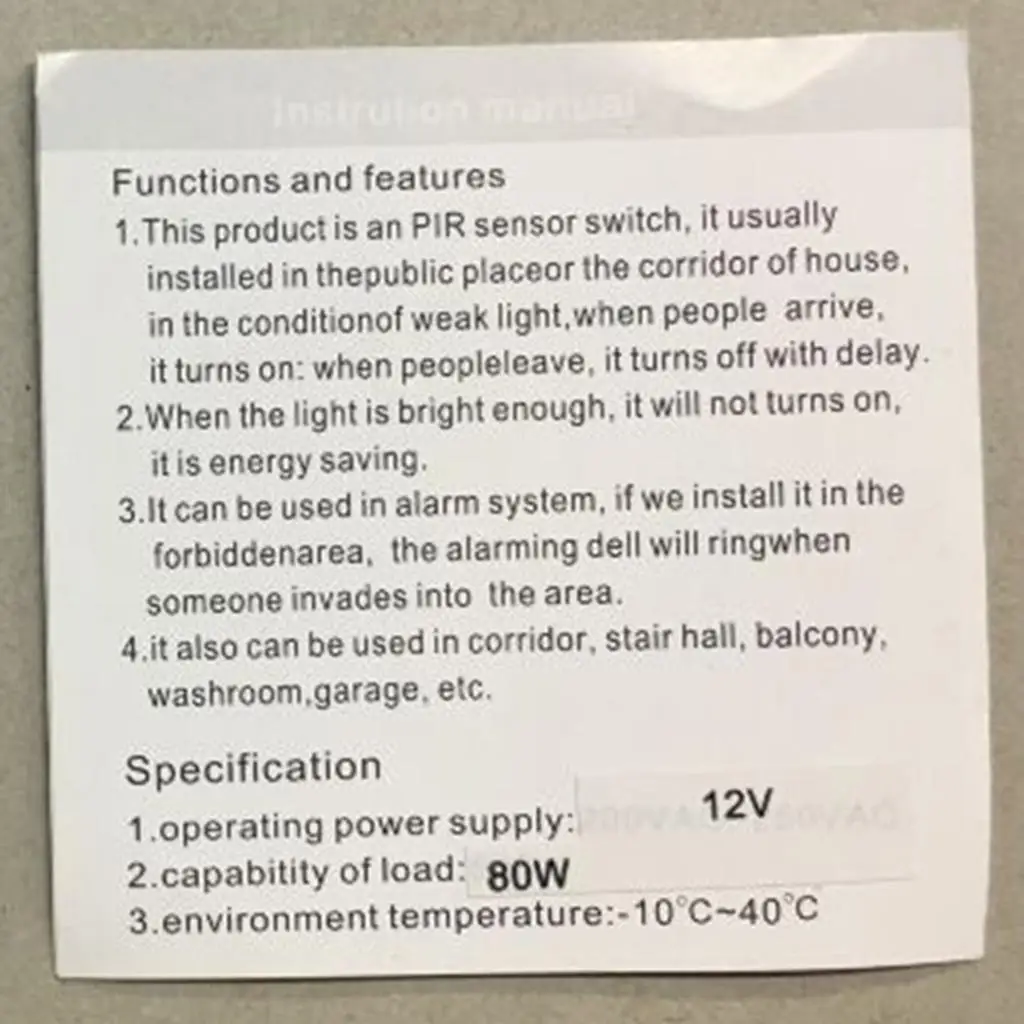 

2x 12V Wall Stair Top Automatic Infrared PIR Body Motion Sensor Switch LED Lamp