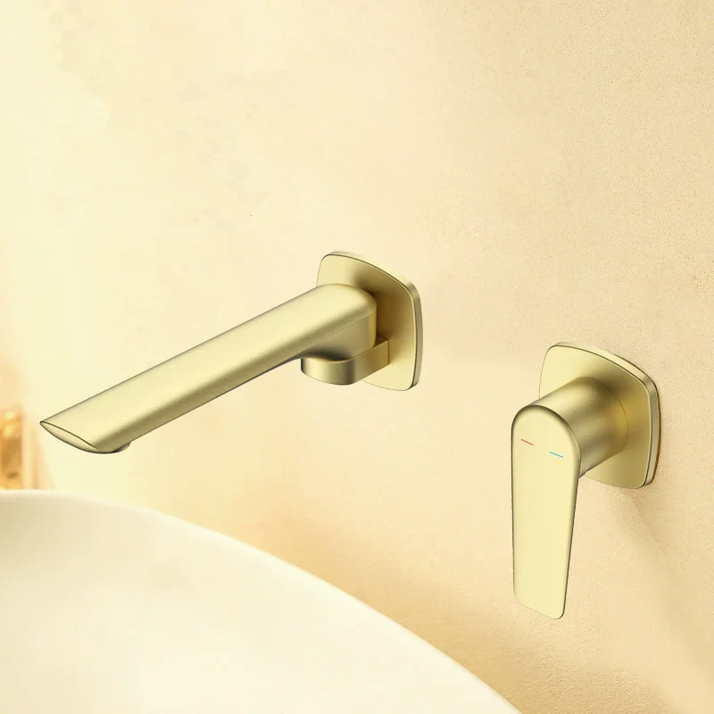 Brushed Gold Widespread Bathroom Faucet Gray Basin Faucet Wall Mounted Two Hole Nickel Sink Mixer Brass hot cold Black Sink Tap