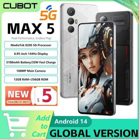 Smartphone 5G CUBOT MAX 5 Dimensity 8200 6,95 "144Hz pantalla grande 12GB RAM + 256GB ROM 5100mAh batería teléfono para juegos NFC Android 14