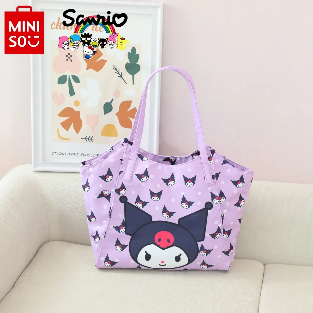 

MINISO 2024 New Women's Handbag Fashionable High Quality Women's Shoulder Bag Cartoon Solid Color Versatile Women's Shopping Bag