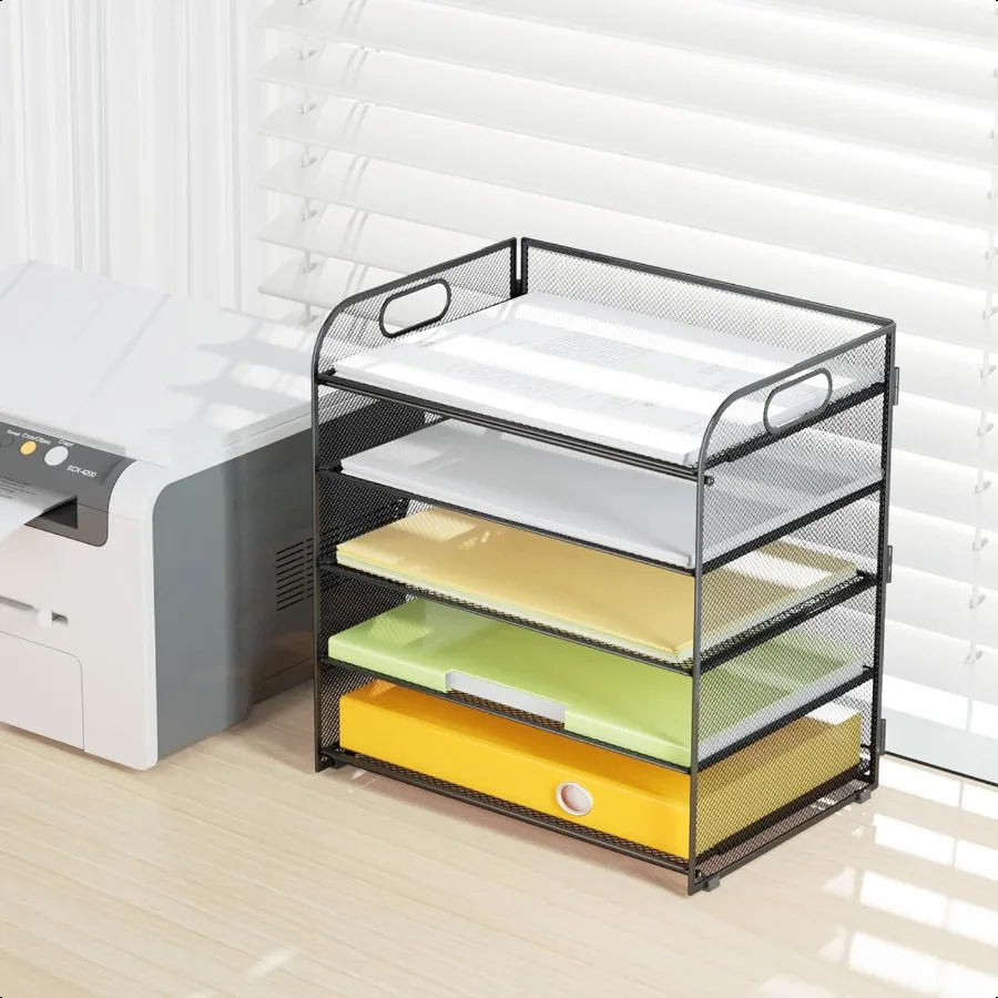 VIEERINN 5-уровневый органайзер для бумажных лотков для писем с ручками, сетчатый настольный органайзер для файлов, металлический держатель для сортировки бумаги, настольный держатель для документов Sh