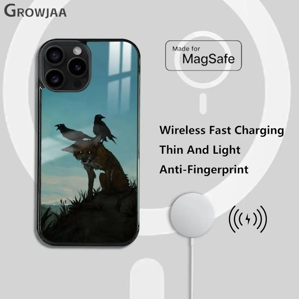حافظة هاتف فنية على شكل نسر أسود وولف لهاتف آيفون 17 16 15 14 13 12 11 Pro Max Plus Mini Magsafe مرآة لاسلكية مغناطيسية Funda