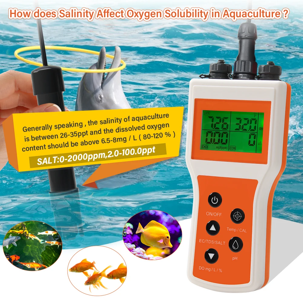 Imagem -04 - Inteligente Dissolvido Medidor de Oxigênio ph do Tds ce Temp Salinidade Tester Monitor de Água Salgada para Aquário Koi Fish Pond em 1