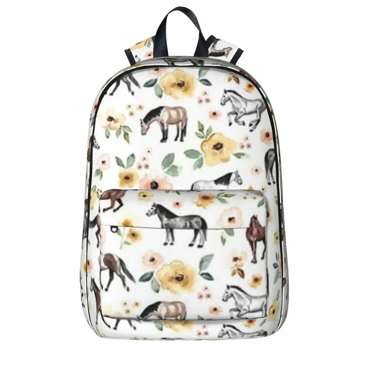 Horses With Yellow And Pink Flowers, Horse Decor Backpack Student Book bag Shoulder Bag Laptop Rucksack Children School Bag