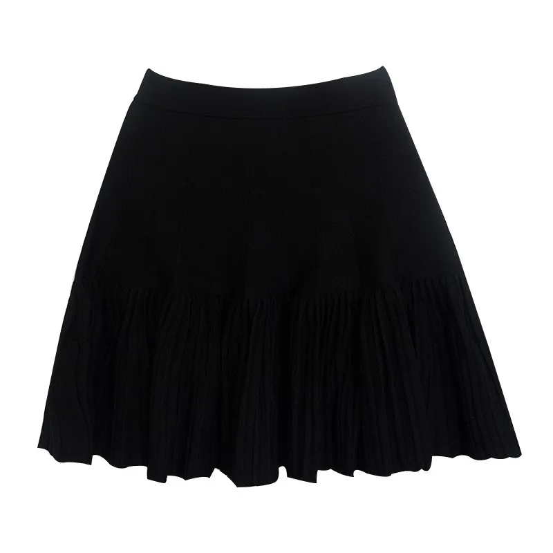 High Waist A-Line  Skirt Women's Knitted Pleated f Skirt Fall Winter New Sle Polyester Fiber Commute Home Use