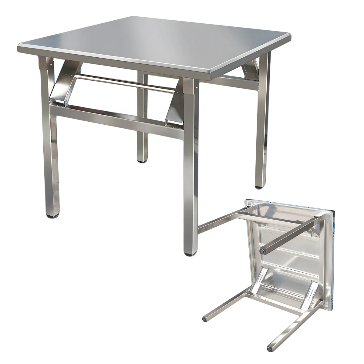 광장 접이식 유틸리티 테이블 홈 레스토랑 스테인레스 스틸 저녁 식사 테이블 야외 실내 휴대용 접이식 웨딩 식탁