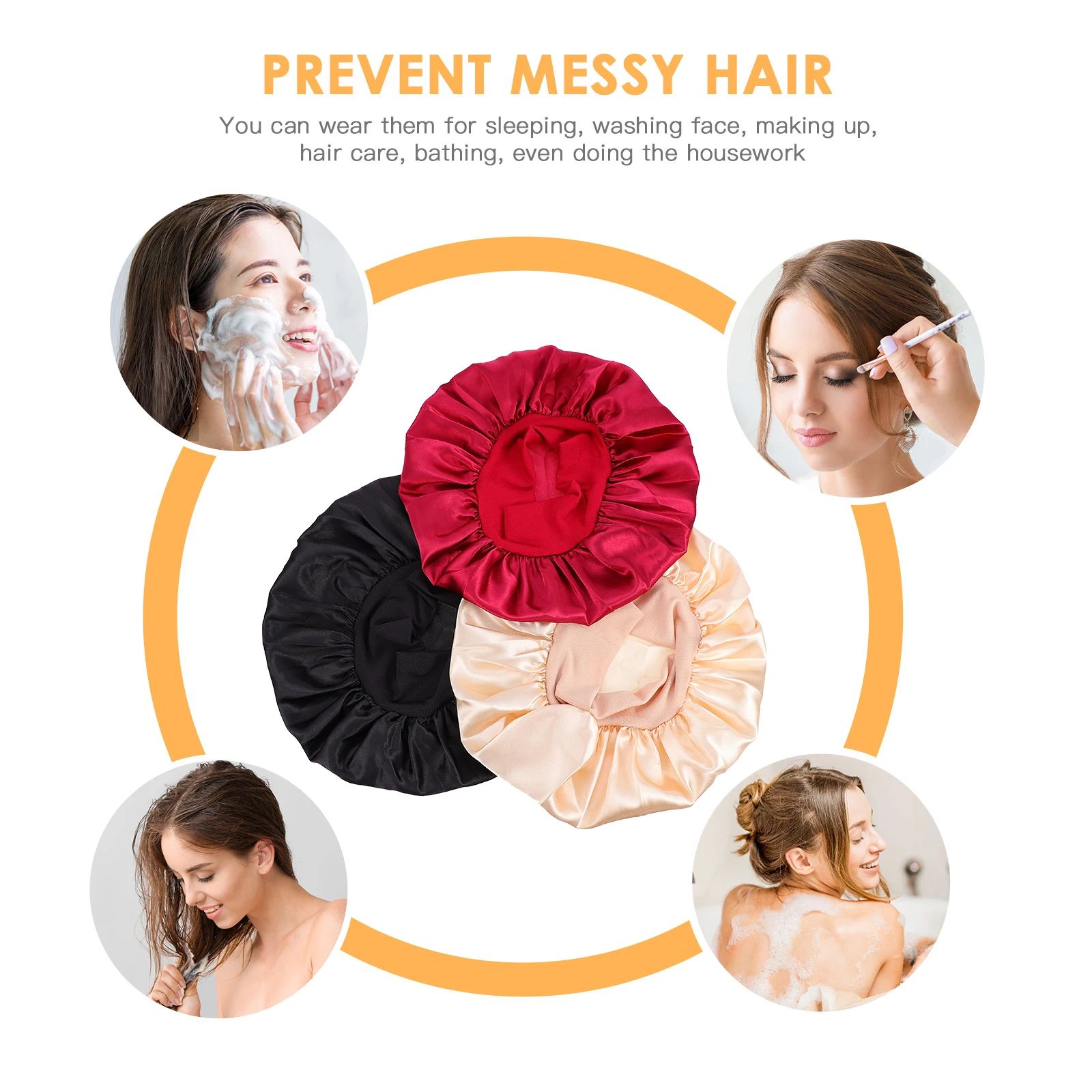

3Pcs SleepCaps HairCare Hats AdjustableBuckle NightSleeping PolyesterHeadCovers SatinBonnet Bouffant AntiFrizz TanglePrevent