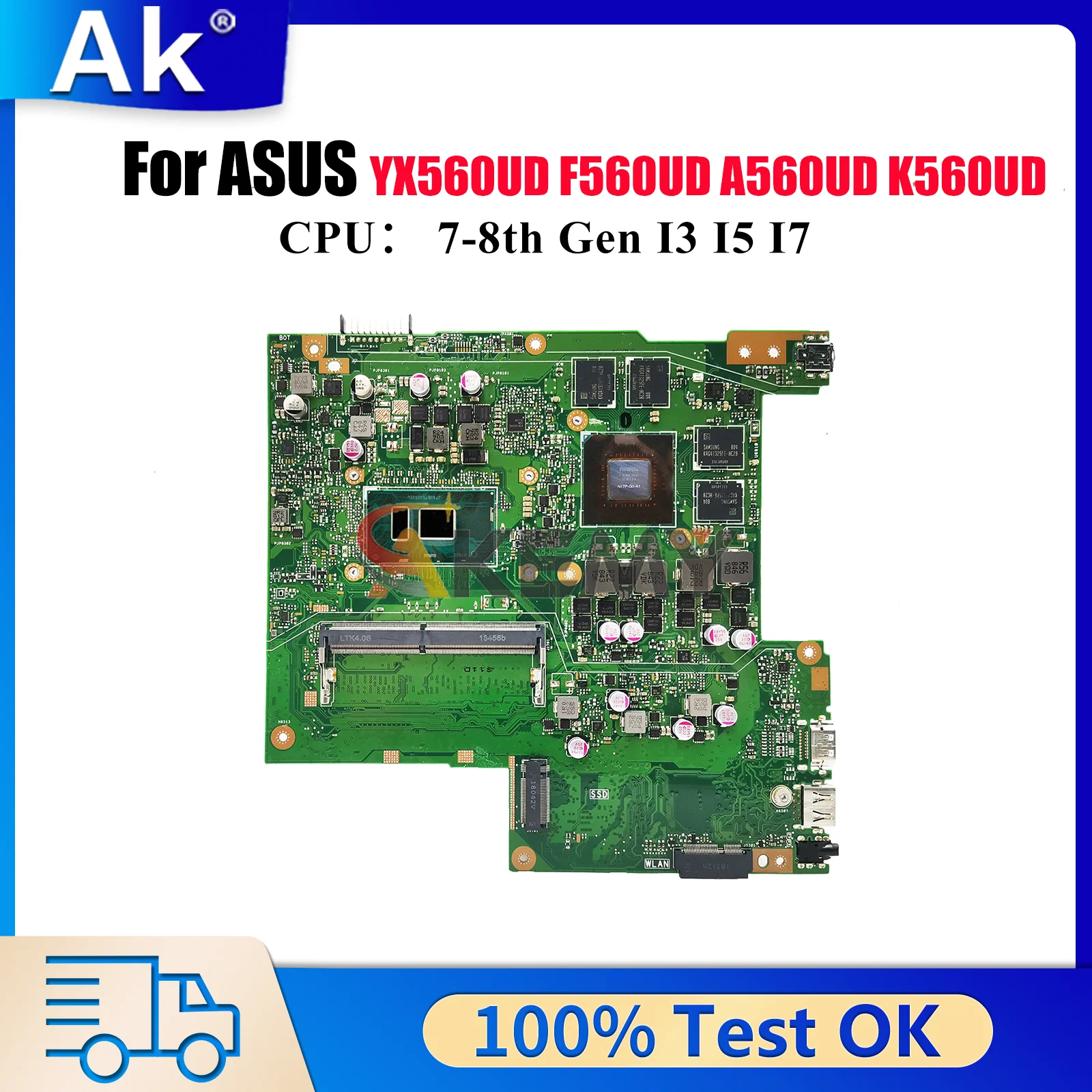 

X560UD Laptop Motherboard For ASUS VivoBook A560UD X560UD X560U K560UD YX560UD F560UD Mainboard With I3 I5 I7 CPU 100% tests OK