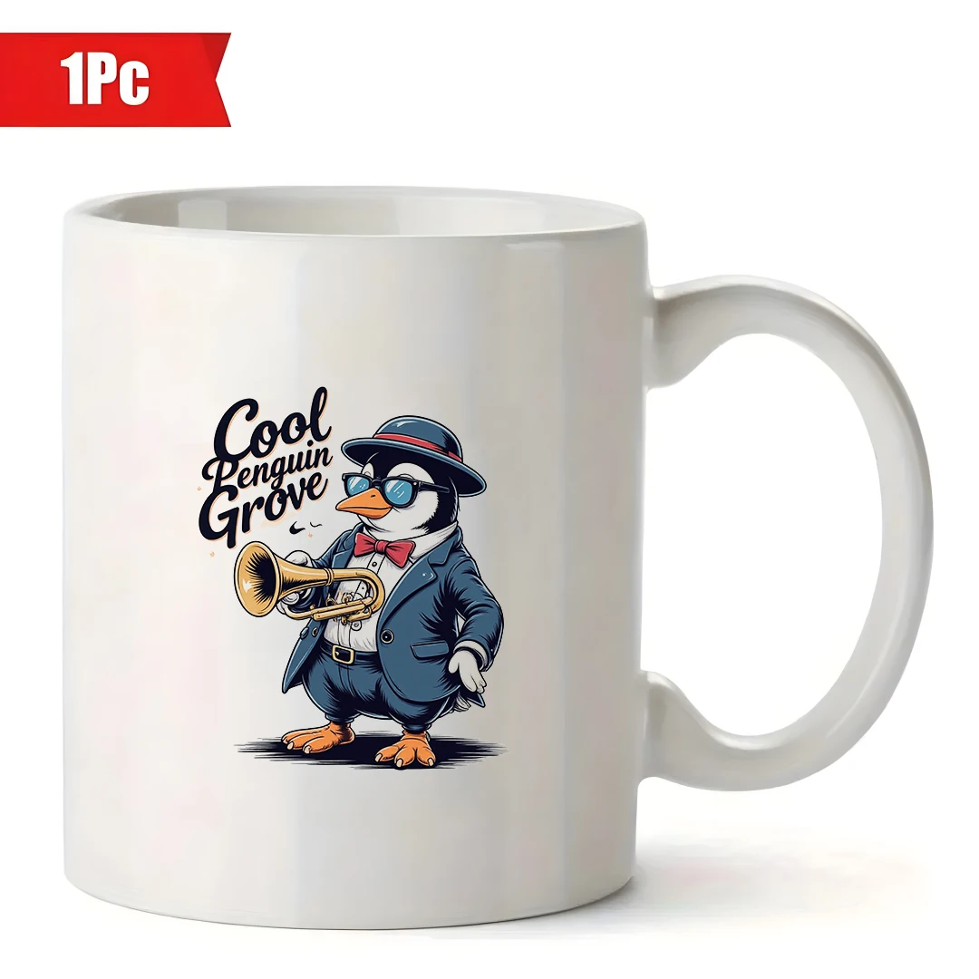 11온스 펭귄 만화 머그컵 + 스타일리시 재즈 컵 - 크리스마스 어린이 사무실 선물 컵