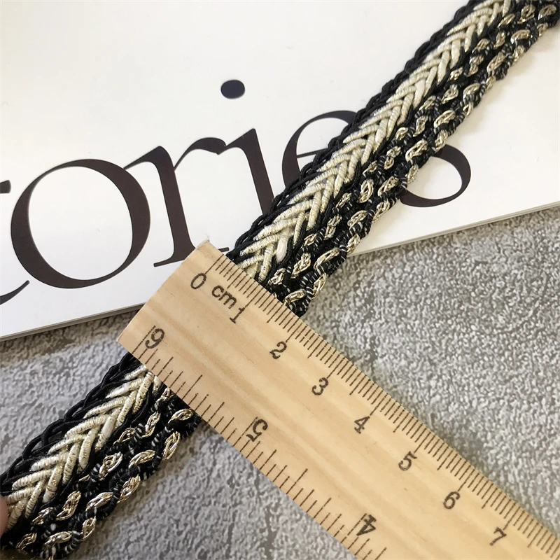 Hot Selling 2cm Wide Small Fragrant Wind Black Gold Woven Belt Lace Jacket Woven Sleeve Accessories Home Weaving Accessories