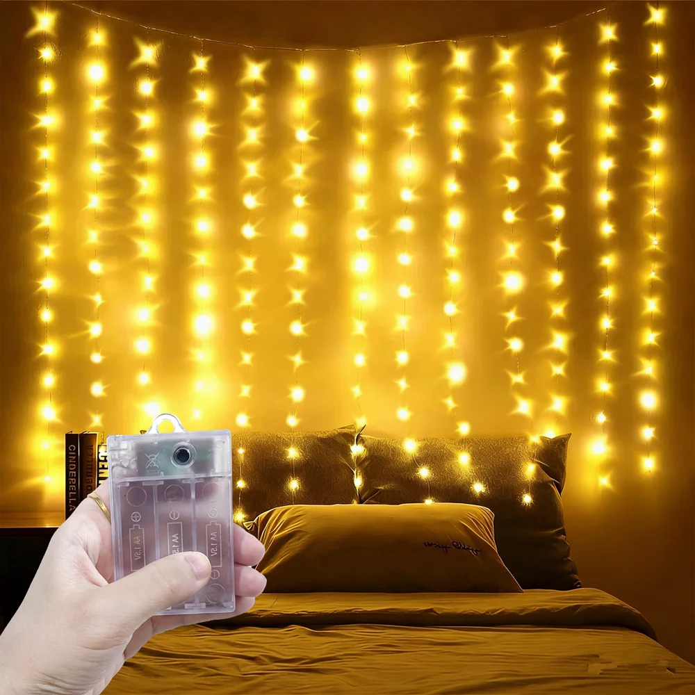 

Outdoor Ramadan 2026 Valentine's Day Curtain Light String Home Decoration LED Fairy Battery Power Eid Mubarak Bedroom Decoration