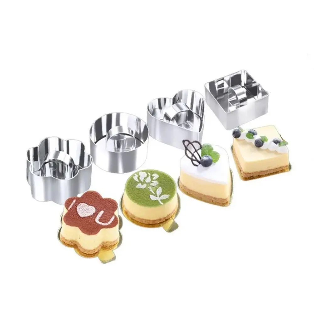 Practical Mousse Ring Durable Cupcake Mold With Push Plate Creative Round Square Flower Heart Shape Pancake Mould