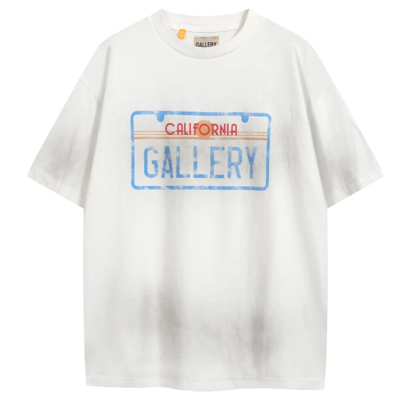 California License Plate Logo Letter Print High Street Short Sleeve T-Shirt Men's Loose Fit Youth Trend Summer Casual round Neck view 5