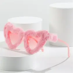 Oversized Heart Women Sunglasses Hip Hop Fluffy Cat Eye Sun Glasses Female Pink Plush Shades Ladies UV400 Furrry Party Eyewear