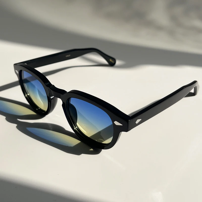 Черные ацетатные солнцезащитные очки 44/46/49 размера, мужские поляризационные очки Johnny Depp Lemtosh, женские элитные брендовые винтажные модные очки