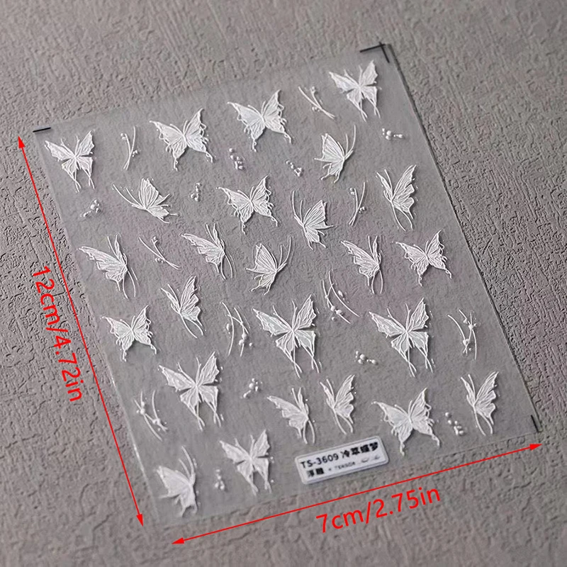 White Butterfly Shape Nail Sticker Stereoscopic Relief Decal Adhesive Nail Art Salon DIY Nail Art Enthusiasts