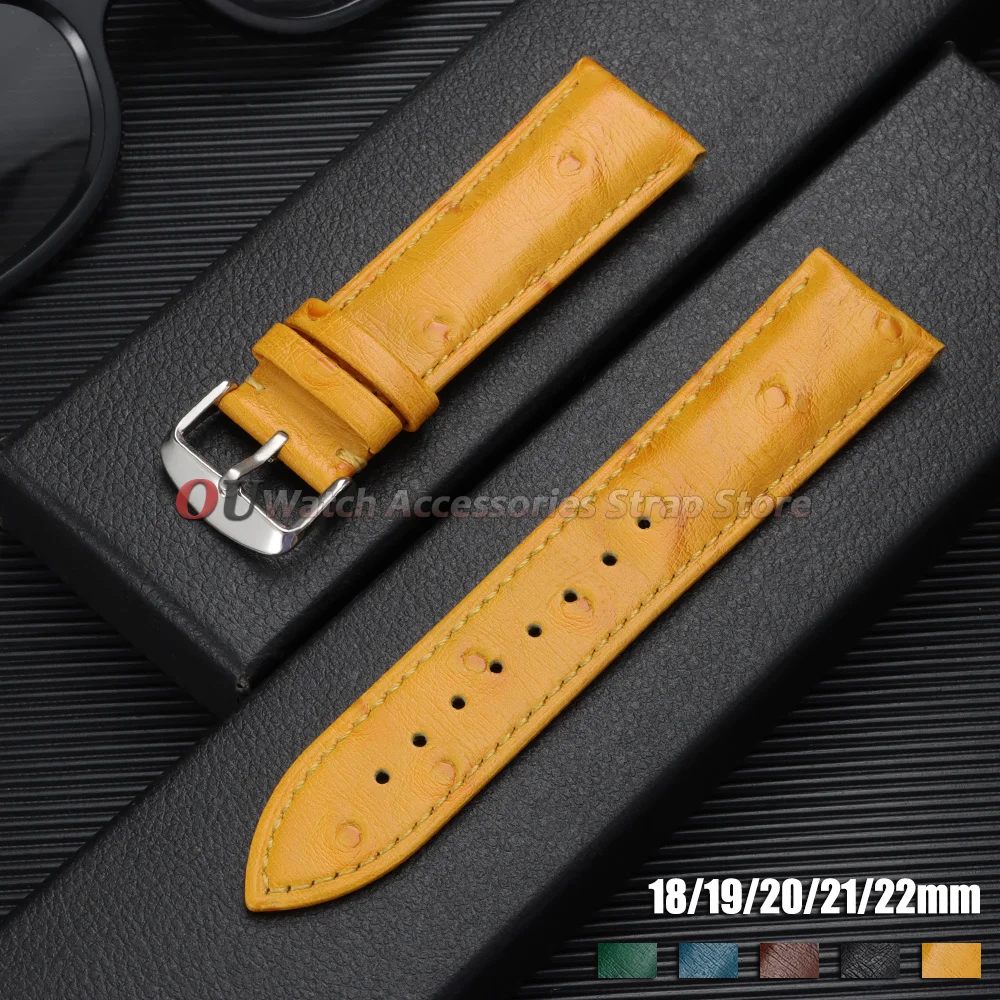 New Style Ostrich Print Leather Watchstrap 19mm 21mm 18mm 20mm 22mm for Samsung Galaxy Watch 7/6/5/4 Watchband Men's Accessories