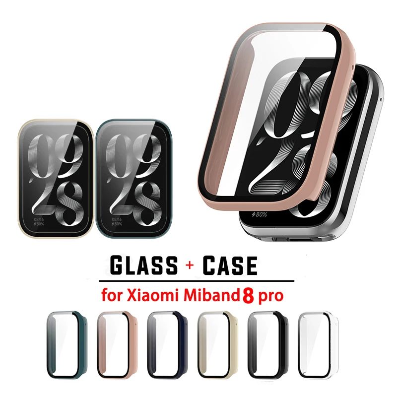 For Xiaomi Mi Band 8 Pro MiBand 8 Pro Hard PC Case Tempered Glass Screen Protector Protective Cover