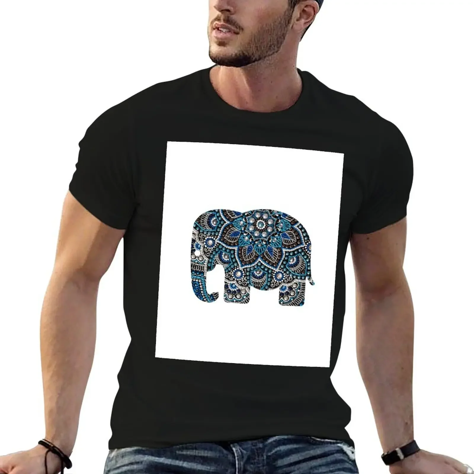 

Blue and silver flower mandala, boho acrylic dotart T-Shirt graphics oversized graphic tee aesthetic clothes cotton t shirt men