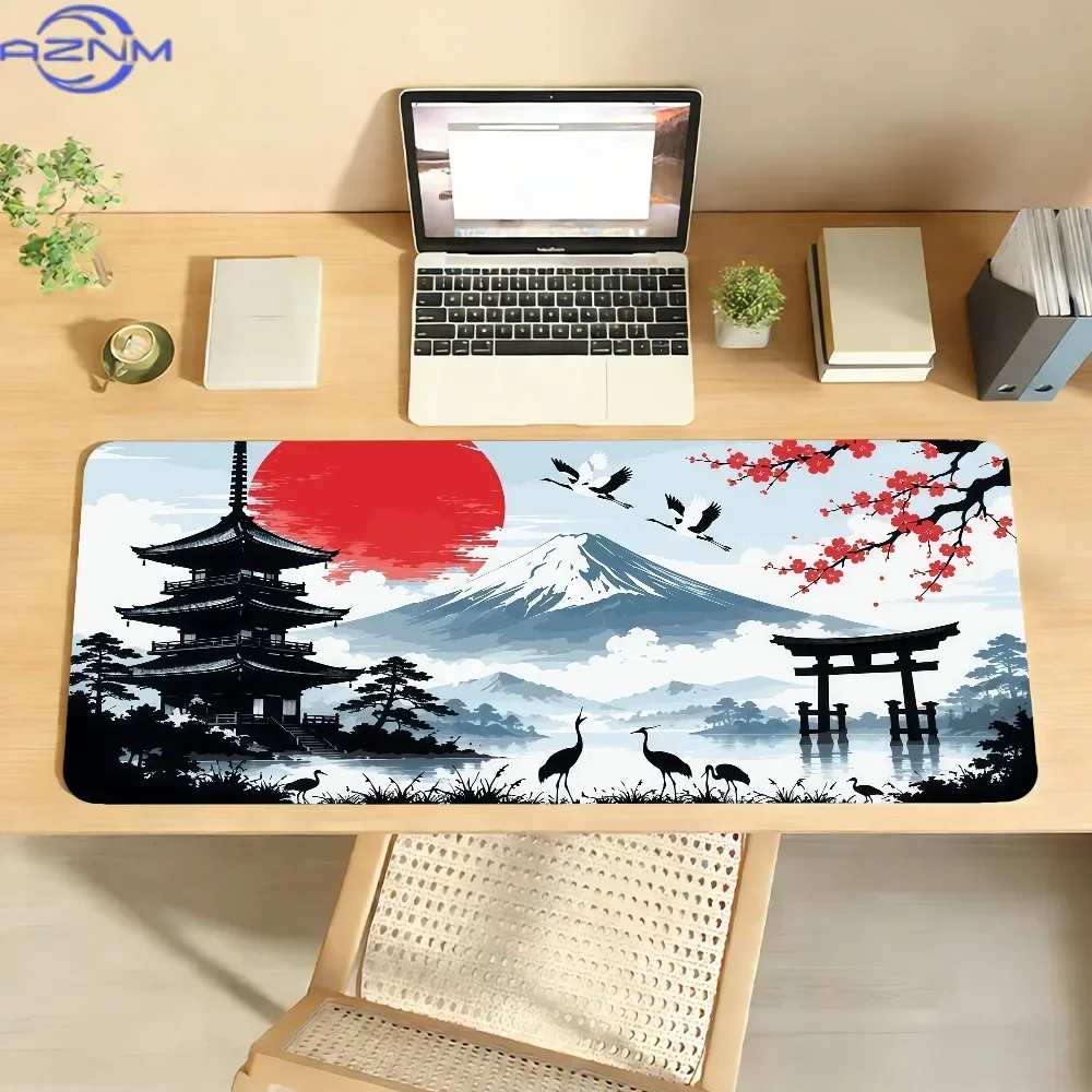 Japanese-style Cherry Blossom Mount Fuji Ink painting Mouse Pad For Office Gaming And Keyboards Non-Slip Large Waterproof