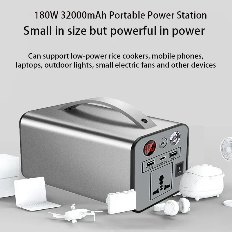 

For Outdoor Camping Portable Power Station 32000mAh 180W Outdoor Large Capacity Powerful Powerbank Emergency External Battery