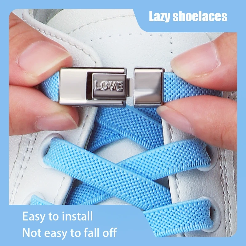 

1 Pair No Tie Shoe Laces LOVE Letter Metal Locking Shoe Laces Sneakers Elastic Shoe Laces Kids Adults Quick On/Off Shoe Laces