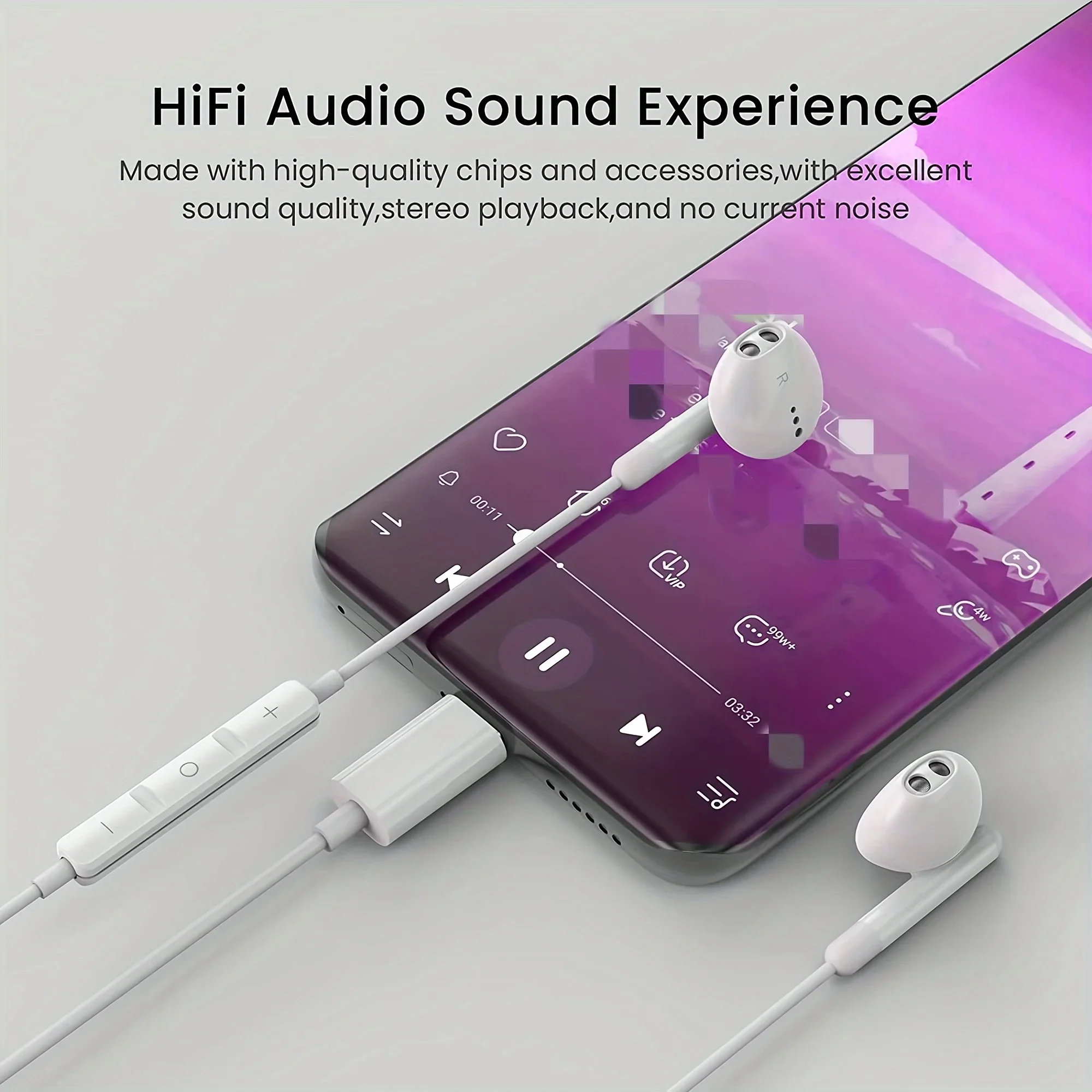 HIfi Headphones For Apple iPhone 15 Pro Max Half-in-Ear With Microphone Wired Earphone For Samsung Huawei Xiaomi USB-C Earphones image 4
