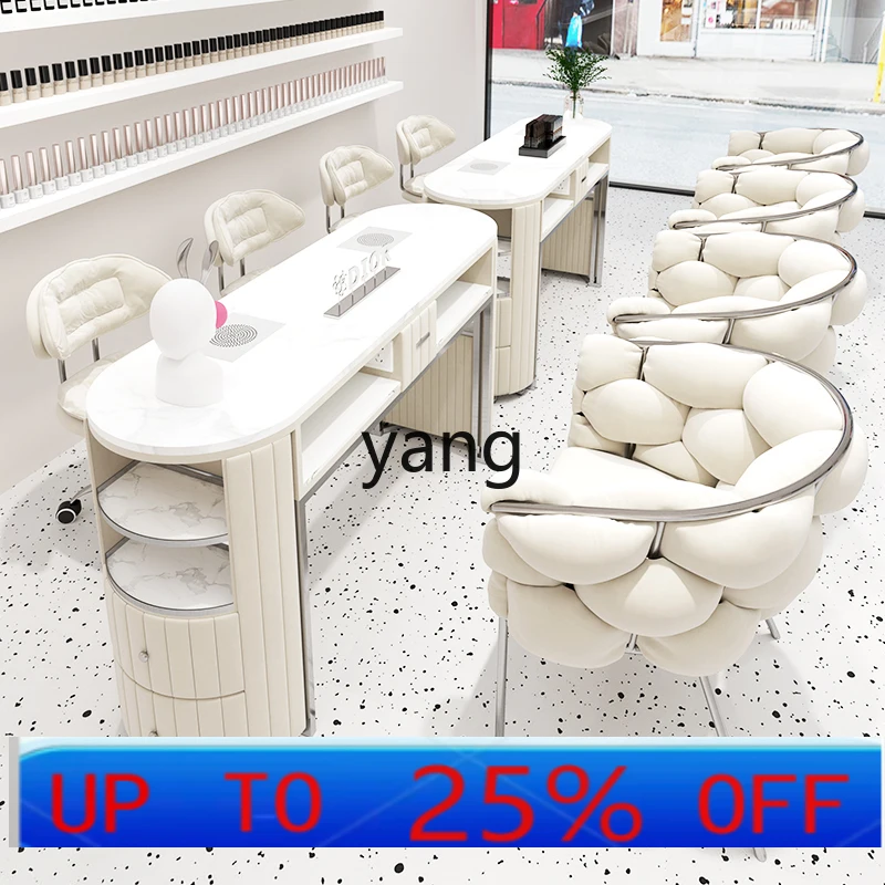 

YJQQ stainless steel manicure table and chair set combination cream wind embedded vacuum cleaner manicure table
