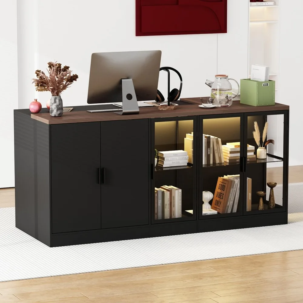 

illuminated 77.6" retail reception desk with drawers and display shelf for checkout