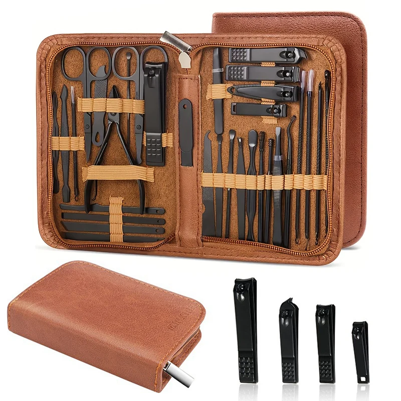 Ensemble de manucure professionnelle 3 pièces, Kit d'outils de soins des ongles en acier inoxydable avec poussoir à cuticules sans huile, lime à ongles, coupe-ongles et