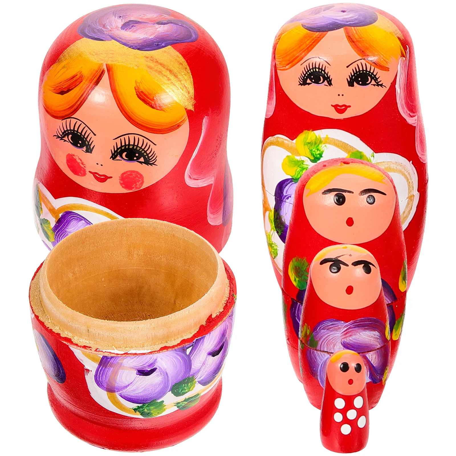 Baby Wooden Matryoshka Toy Russian Stack Home Ornament Red Color Painted Child