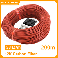 Minco Heat Minco Heat Red Carbon Fiber Heating Cable Infrared Warm Floor 12K 33 Ohm/m Underfloor Heating Kits a Roll 200 Meters