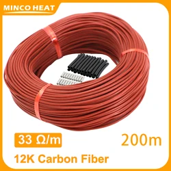 Minco Heat Red Carbon Fiber Heating Cable Infrared Warm Floor 12K 33 Ohm/m Underfloor Heating Kits A Roll 200 Meters
